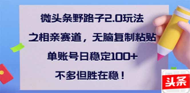 （14334期）微头条野路子2.0玩法之相亲赛道，无脑搬砖复制粘贴，单账号日稳定300+…-智富思维学堂