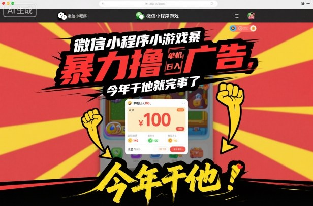 微信小程序小游戏暴力撸广告,单机日入100,今年干他就完事了-智富思维学堂