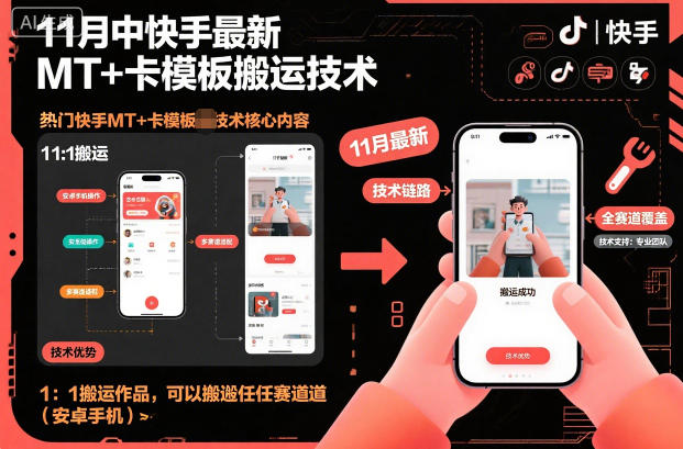 11月中快手最新MT+卡模板搬运技术,1:1搬运作品,可以搬运任何赛道(安卓手机)-智富思维学堂