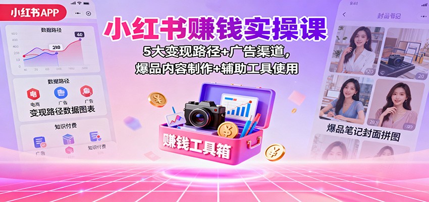 小红书赚钱实操课：5大变现路径+广告渠道，爆品内容制作+辅助工具使用-智富思维学堂