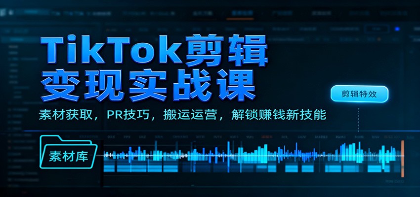 TikTok剪辑变现实战课:素材获取,PR技巧,搬运运营,解锁赚钱新技能-智富思维学堂