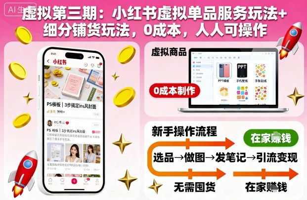 虚拟第三期:小红书虚拟单品服务玩法+细分铺货玩法,0成本,人人可操作(更新)-智富思维学堂