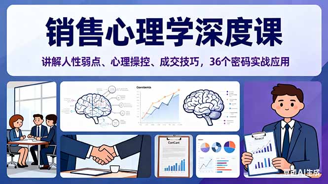 销售心理学深度课,讲解人性弱点、心理操控、成交技巧,36个密码实战应用-智富思维学堂