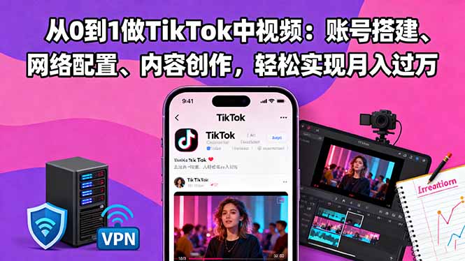 从0到1做TikTok中视频:账号搭建、网络配置、内容创作,轻松实现月入过万-智富思维学堂