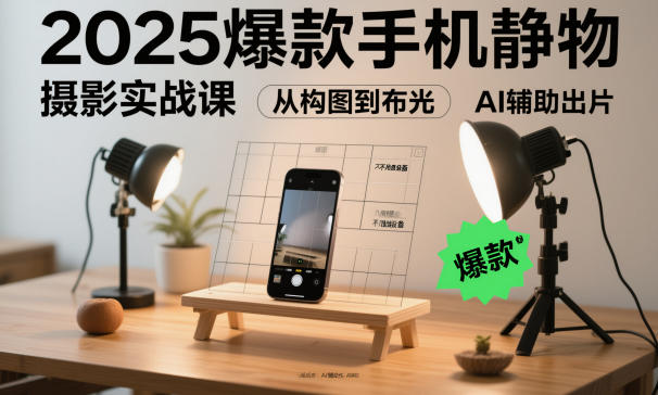 2025爆款手机静物摄影实战课，从构图到布光，不用贵设备，AI辅助出片-智富思维学堂