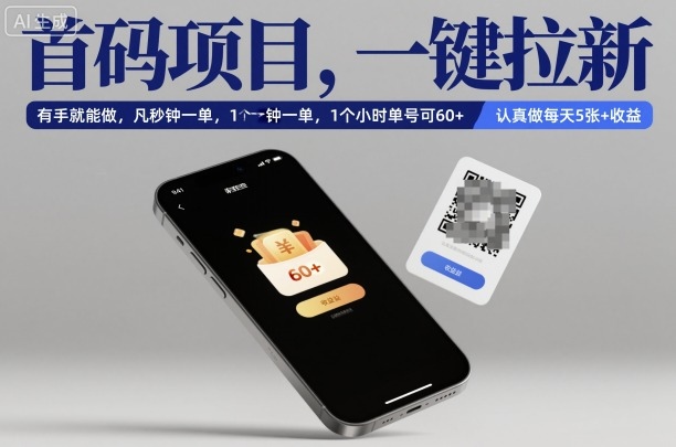 首码项目，一键拉新，有手就能做，几秒钟一单，1个小时单号可60+，认真做每天5张+收益【揭秘】-智富思维学堂