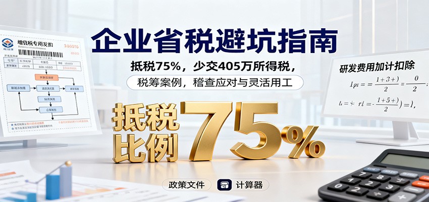 企业省税避坑指南：抵税75%，少交405万所得税，税筹案例，稽查应对与灵活用工-智富思维学堂