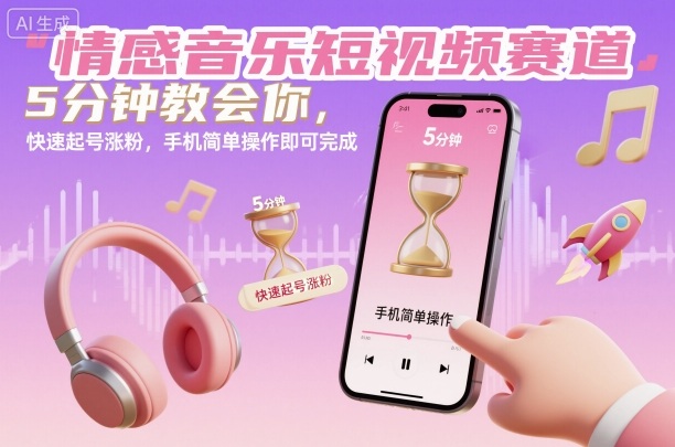 情感音乐短视频赛道，5分钟教会你，快速起号涨粉，手机简单操作即可完成-智富思维学堂