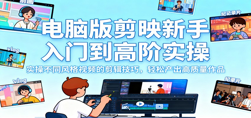 电脑版剪映新手入门到高阶实操,实操不同风格视频的剪辑技巧,轻松产出高质量作品-智富思维学堂