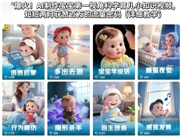 爆火！AI制作宝宝第一视角科学育儿小知识视频，短短两月获赞百万的流量密码(详细教学)-智富思维学堂