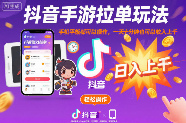 抖音手游拉单玩法，手机平板都可以操作，一天十分钟也可以收入上K【揭秘】-智富思维学堂