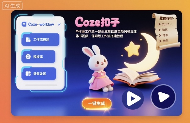 Coze扣子工作流一键生成童话皮克斯风格立体书视频，保姆级工作流搭建教程-智富思维学堂