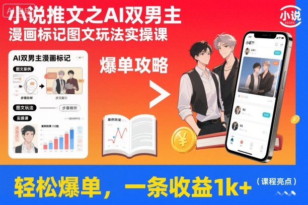 小说推文之AI双男主漫画标记图文玩法实操课,轻松爆单,一条收益1k+-智富思维学堂