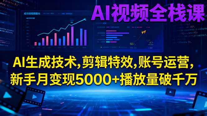 AI视频全栈课:AI生成技术,剪辑特效,账号运营,新手月变现5000+播放量破千万-智富思维学堂