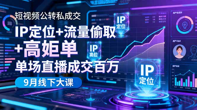 短视频公转私成交9月线下大课,IP定位+流量偷取+高客单,单场直播成交百万-智富思维学堂