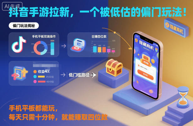 抖音手游拉新，一个被低估的偏门玩法！手机平板都能玩，每天只需十分钟，就能賺取四位数【揭秘】-智富思维学堂