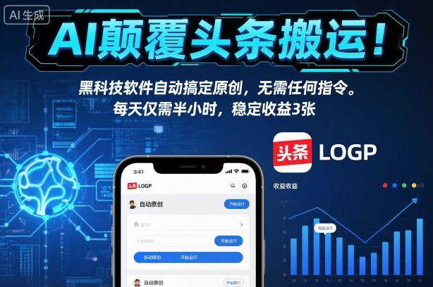 AI颠覆头条搬运！黑科技软件自动搞定原创，无需任何指令。每天仅需半小时，稳定收益3张【揭秘】-智富思维学堂