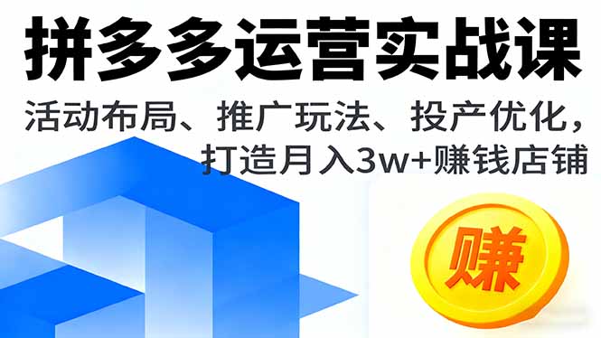 拼多多运营实战课,活动布局、推广玩法、投产优化,打造月入3w+赚钱店铺-智富思维学堂