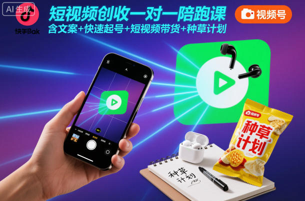 短视频创收一对一陪跑课,含文案+快速起号+短视频带货+种草计划-智富思维学堂