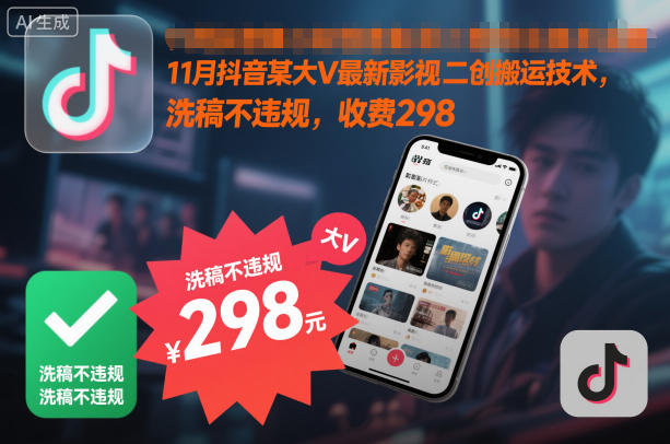 11月抖音某大V最新影视二创搬运技术,洗稿不违规,收费298-智富思维学堂