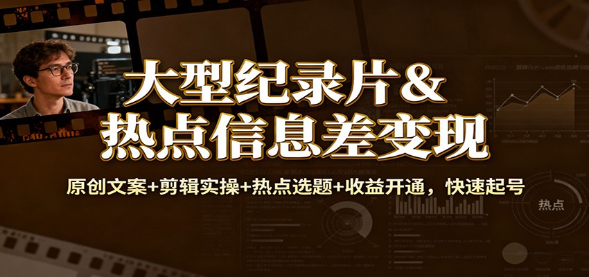 大型纪录片&热点信息差变现:原创文案+剪辑实操+热点选题+收益开通,快速起号-智富思维学堂