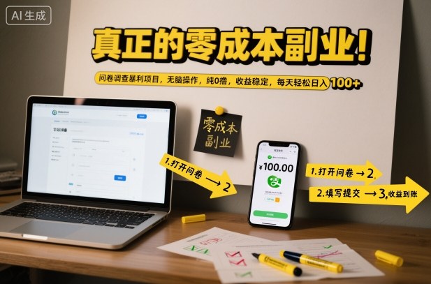 真正的零成本副业！问卷调查暴利项目，无脑操作，纯0撸，收益稳定，每天轻松日入100+【揭秘】-智富思维学堂