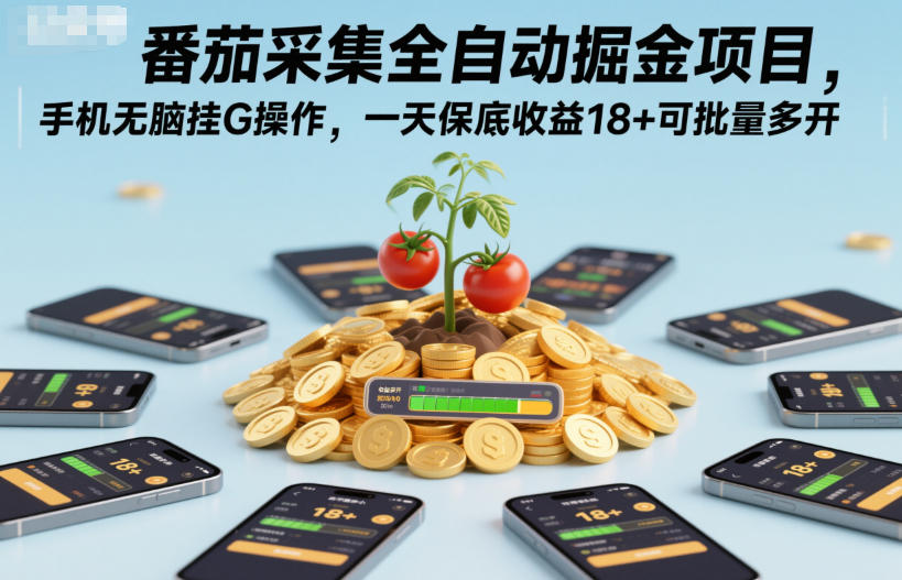 番茄采集全自动掘金项目，手机无脑挂G操作，一天保底收益18+可批量多开【揭秘】-智富思维学堂