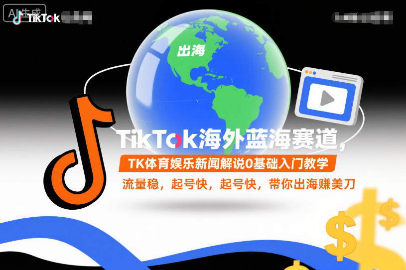 TikTok海外蓝海赛道,TK体育娱乐新闻解说0基础入门教学,流量稳,起号快,带你出海賺美刀-智富思维学堂