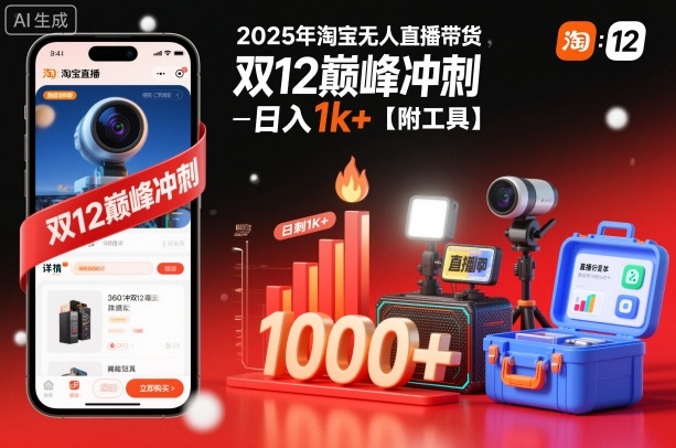 2025年淘宝无人直播带货，冲刺双12，日入1k+【附工具】【揭秘】-智富思维学堂