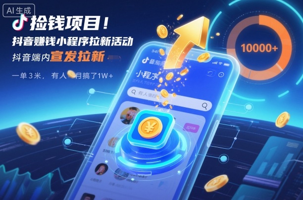 捡钱项目！抖音賺钱小程序拉新活动，抖音端内宣发拉新，一单3米，有人半个月搞了1W+-智富思维学堂