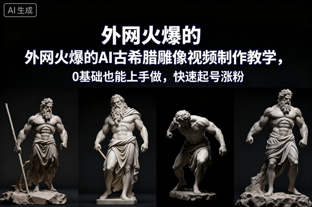 外网火爆的AI古希腊雕像视频制作教学，0基础也能上手做，快速起号涨粉-智富思维学堂