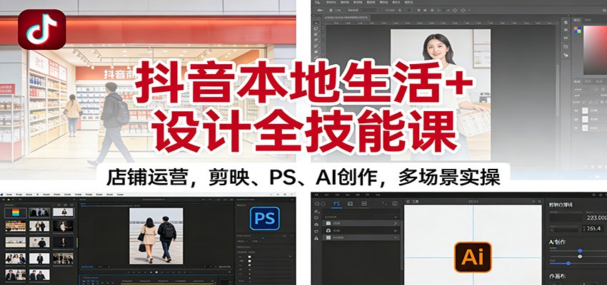 抖音本地生活+设计全技能课:店铺运营,剪映、PS、AI创作,多场景实操-智富思维学堂