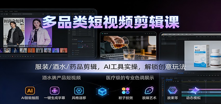 多品类短视频剪辑课：服装/酒水/药品剪辑，AI工具实操，解锁创意玩法-智富思维学堂