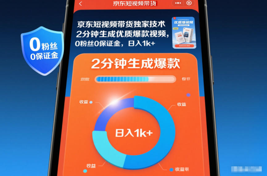 京东短视频带货独家技术,2分钟生成一条优质爆款视频,0粉丝0保证金,日入1k+【揭秘】-智富思维学堂