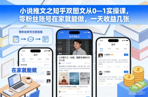 小说推文之知乎双图文从0—1实操课，零粉丝账号在家就能做，一天收益几张-智富思维学堂