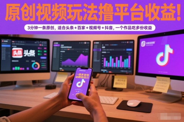 原创视频玩法撸平台收益，3分钟一条原创，适合头条+百家+视频号+抖音，一个作品吃多份收益-智富思维学堂