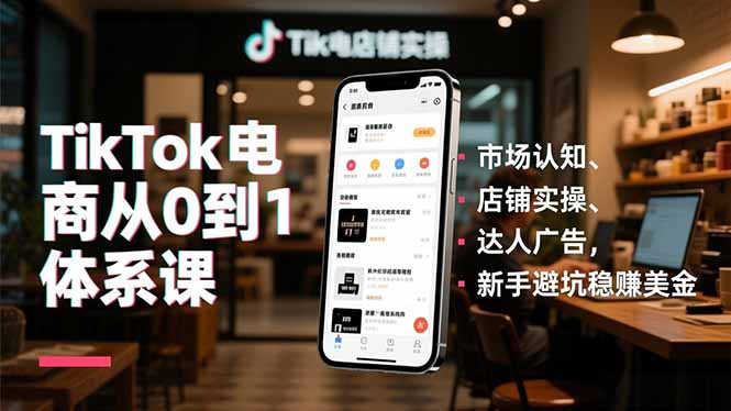 TikTok电商从0到1体系课，市场认知、店铺实操、达人广告，新手避坑稳赚美金-智富思维学堂