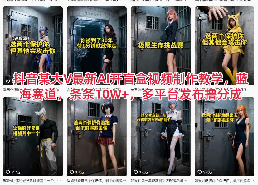 抖音某大V最新AI开盲盒视频制作教学，蓝海赛道，条条10W+，多平台发布撸分成-智富思维学堂