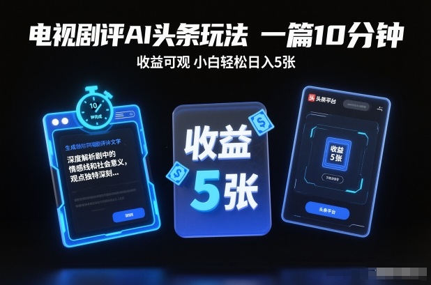 电视剧评AI头条玩法，一篇10分钟，收益可观，小白轻松日入5张+【独家】-智富思维学堂