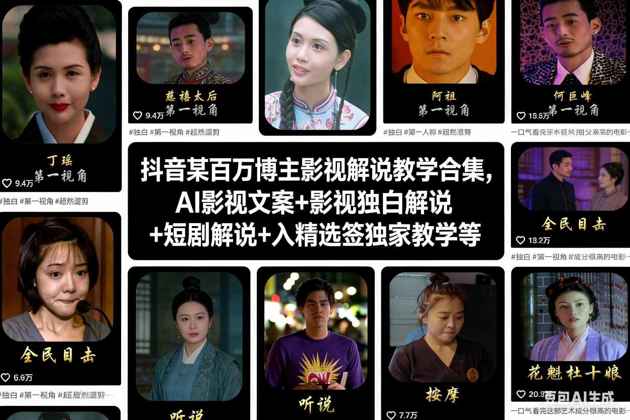 抖音某百万博主影视解说教学合集，AI影视文案+影视独白解说+短剧解说+入精选签独家教学等-智富思维学堂