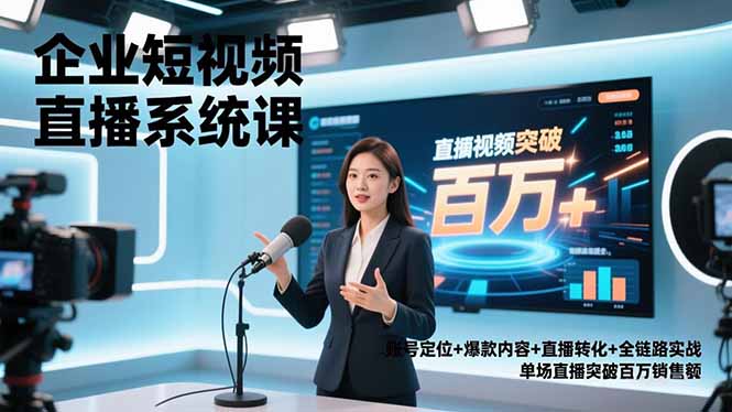 企业短视频直播系统课,账号定位+爆款内容+直播转化+全链路实战,单场直播突破百万销售额-智富思维学堂