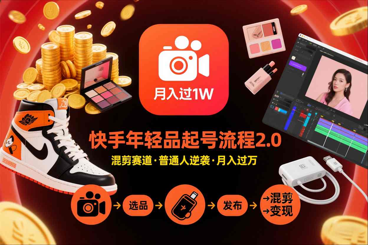 快手短视频带货年轻品起号流程2.0，快手年轻品混剪赛道，普通人也能月入过1W-智富思维学堂