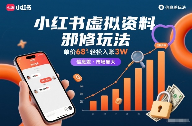小红书虚拟资料邪修玩法，单价68，轻松入账3W，信息差玩法，市场庞大-智富思维学堂