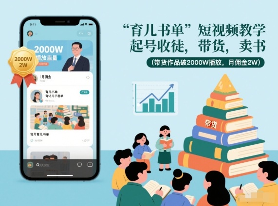 育儿书单短视频教学，起号收徒，带货，卖书(带货作品破2000W播放，月佣金2W)-智富思维学堂