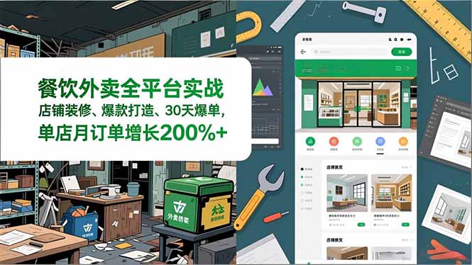 餐饮外卖全平台实战，店铺装修、爆款打造、30天爆单，手把手教学，单店月订单增长200%+-智富思维学堂