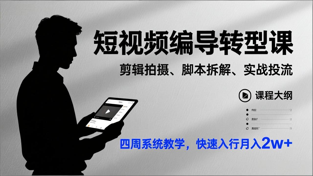 短视频编导转型课，剪辑拍摄、脚本拆解、实战投流，四周系统教学，快速入行月入2w+-智富思维学堂
