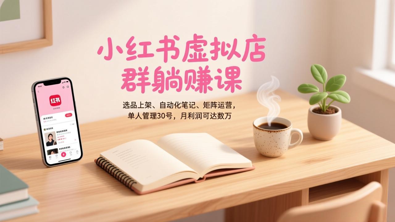 小红书虚拟店群躺赚课，选品上架、自动化笔记、矩阵运营，单人管理30号，月利润可达数万-智富思维学堂