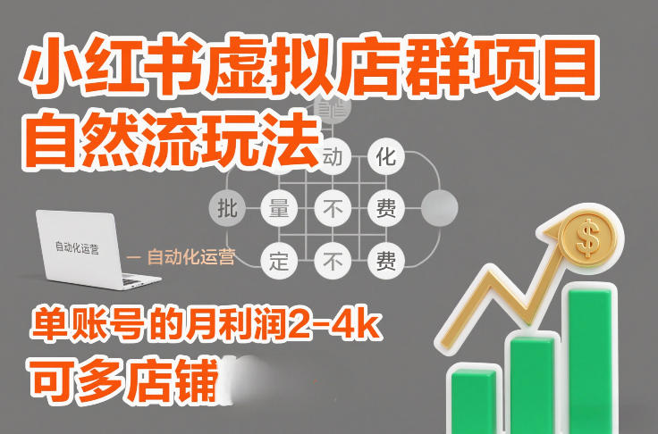 小红书虚拟店群项目，自然流玩法，批量自动化，稳定不费号，单账号的月利润2-4k，可多店矩阵-智富思维学堂