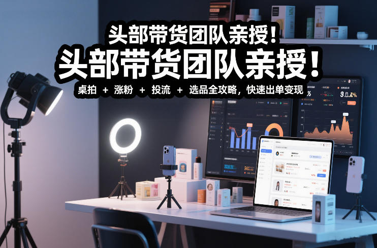 头部带货团队亲授!专业短视频实拍带货课:桌拍+涨粉+投流+选品全攻略,快速出单变现,月入2w+-智富思维学堂