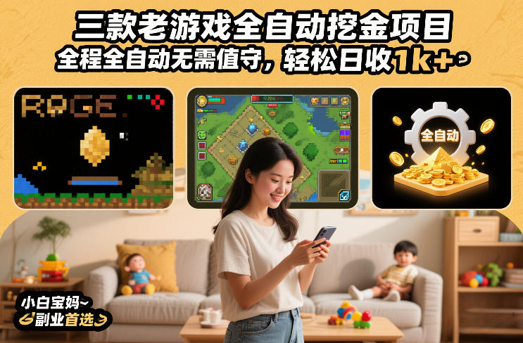 三款老游戏全自动挖金项目，全程全自动无需值守，轻松日收1k+，小白宝妈副业首选【揭秘】-智富思维学堂
